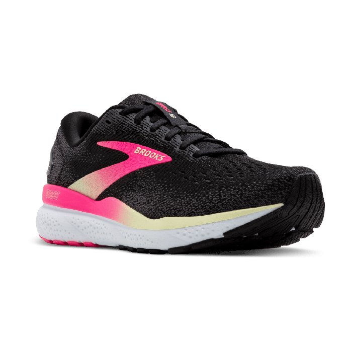 Brooks Ghost 16 - Womens Running Shoes - Black/Pink/Yellow