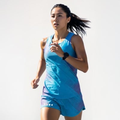 Womens Running Elite Fusion Blue Singlet &amp; Shorts Set