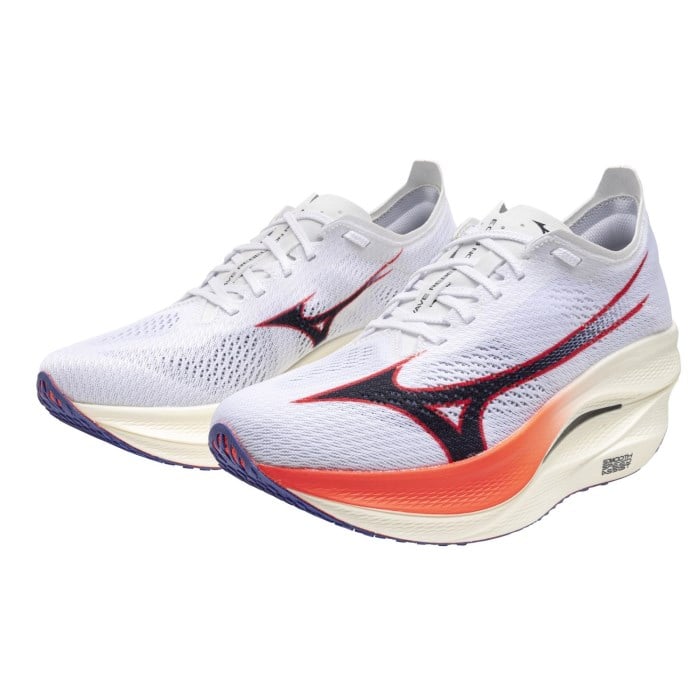 Mizuno Wave Rebellion Pro 3 - Unisex Road Racing Shoes - White/Baritone Blue/Fiery Coral
