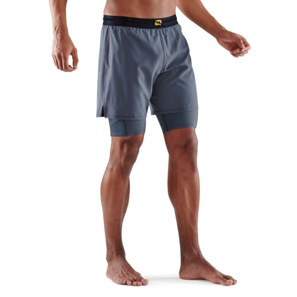 Skins Series-3 Superpose 2-In-1 Mens Compression Half Tights - Charcoal