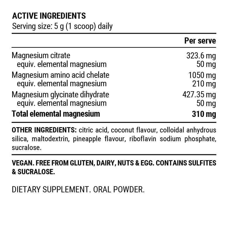 PILLAR Triple Magnesium Professional Recovery Powder - Pineapple Coconut - 400g Pouch Bag