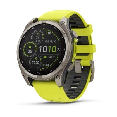 Garmin Fenix 8 Solar 47mm Sapphire Edition Titanium Watch - Amp Yellow/Graphite Silicone Band