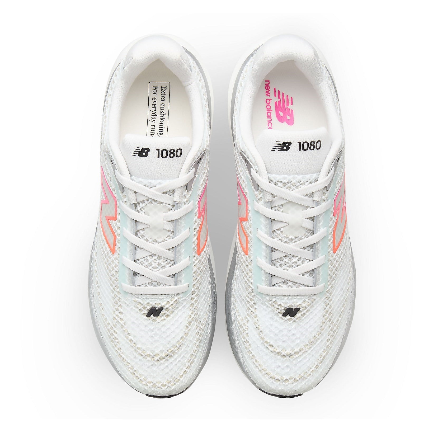New Balance 1080v15 Breathe - Mens Running Shoes - White/Pink Heat/Tangerine Heat - image 4