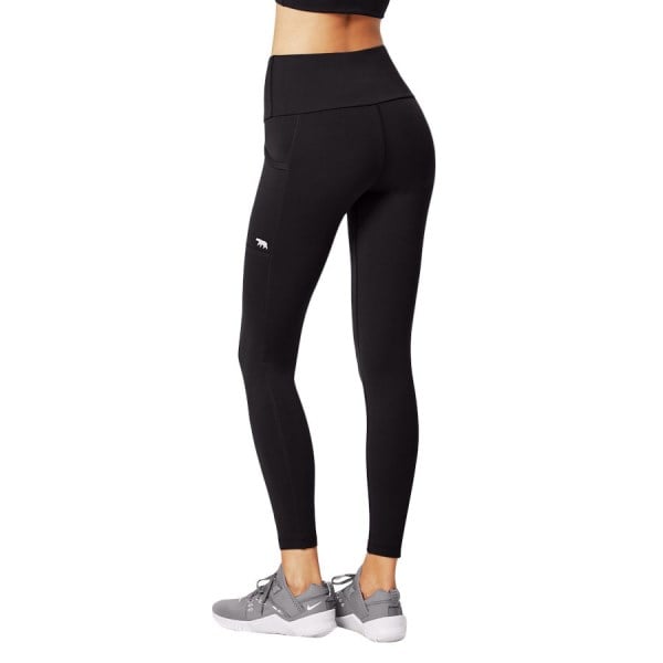 Running Bare Power Moves Ab Waisted Womens Full Length Training Tights With Pockets - Black