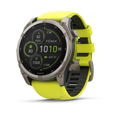 Garmin Fenix 8 Solar 51mm Sapphire Edition Titanium Watch - Amp Yellow/Graphite Silicone Band