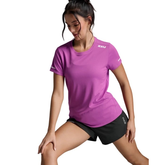2XU Aero Womens Running T-Shirt - Hyper Violet/White Reflective