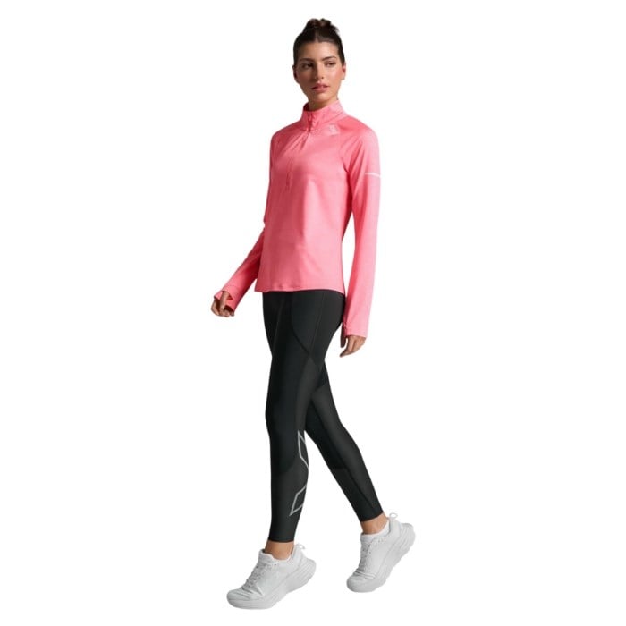 2XU Aero 1/2 Zip Womens Running Top - Pink Glow/White Reflective