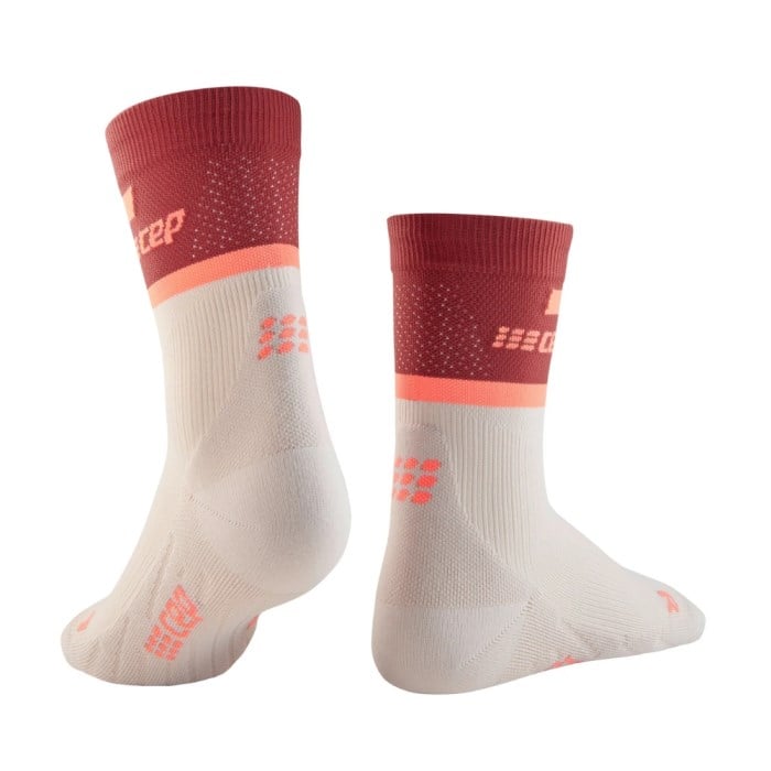 CEP The Run Mid Cut v4 Womens Running Socks - Red/Off White