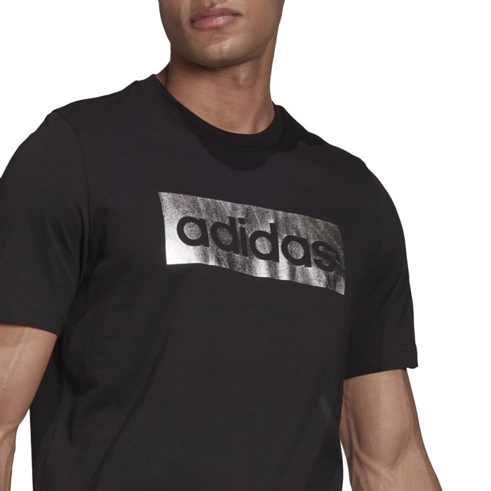 Adidas Foil Box Logo Mens T-Shirt - Black/Silver Metallic