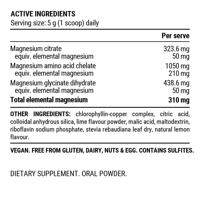 PILLAR Triple Magnesium Professional Recovery Powder - Lemon Lime - 400g Pouch Bag