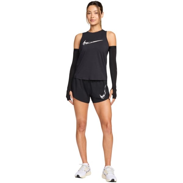 Nike Womens One Dri-Fit Mid Rise Breif Lined Graphic Shorts - Black/White