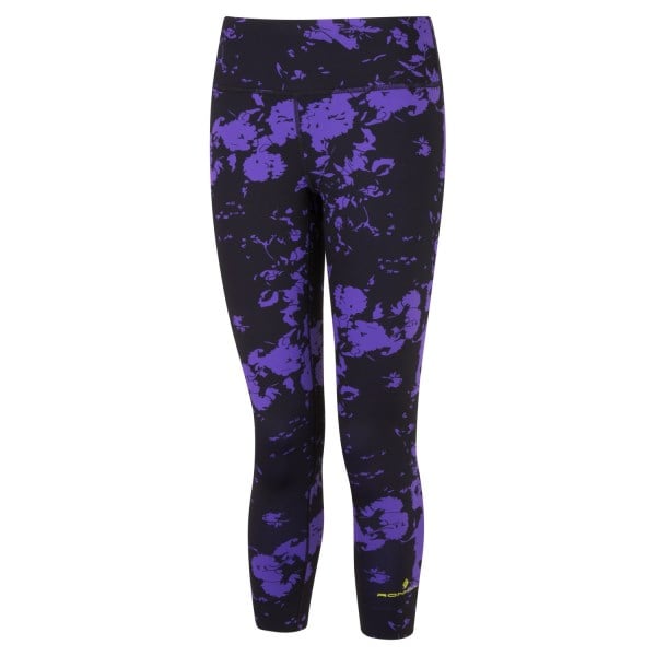 Ronhill Life Crop Womens Running Tights - Black/Plum Abstract