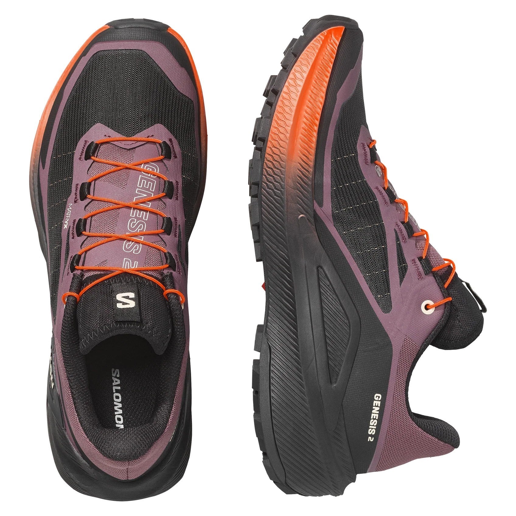 Salomon Genesis 2 - Womens Trail Running Shoes - Huckleberry/Black/Red Orange - image 3