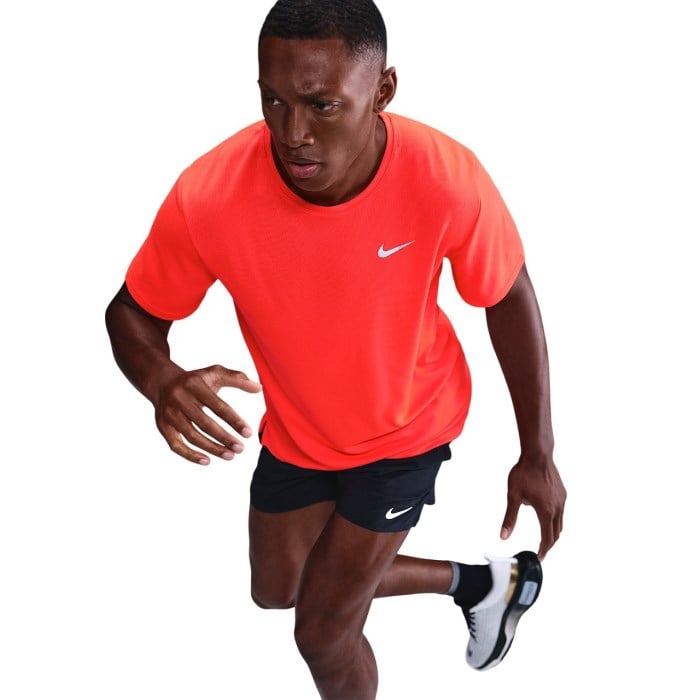 Nike Dri-Fit UV Miler Mens Running T-Shirt - Bright Crimson/Reflective Silver
