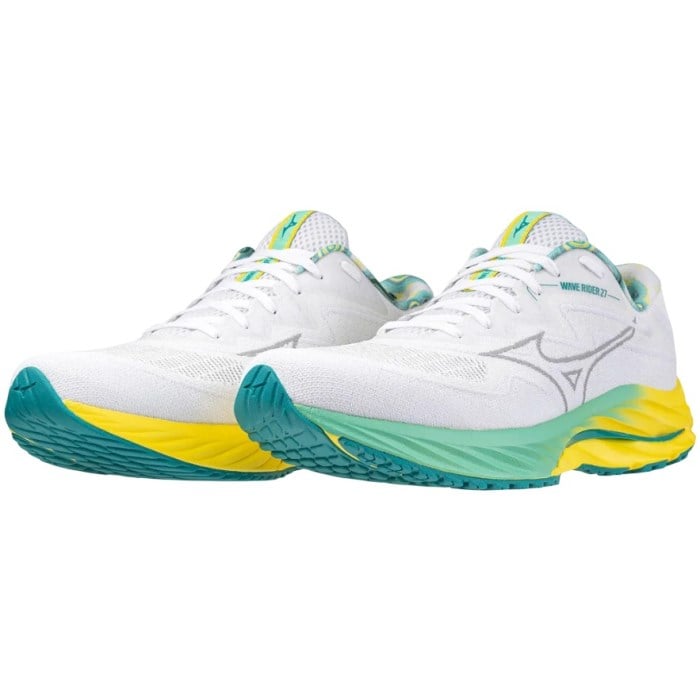 Mizuno Wave Rider 27 SSW - Unisex Running Shoes - White/Ultimate Grey/Blazing Yellow