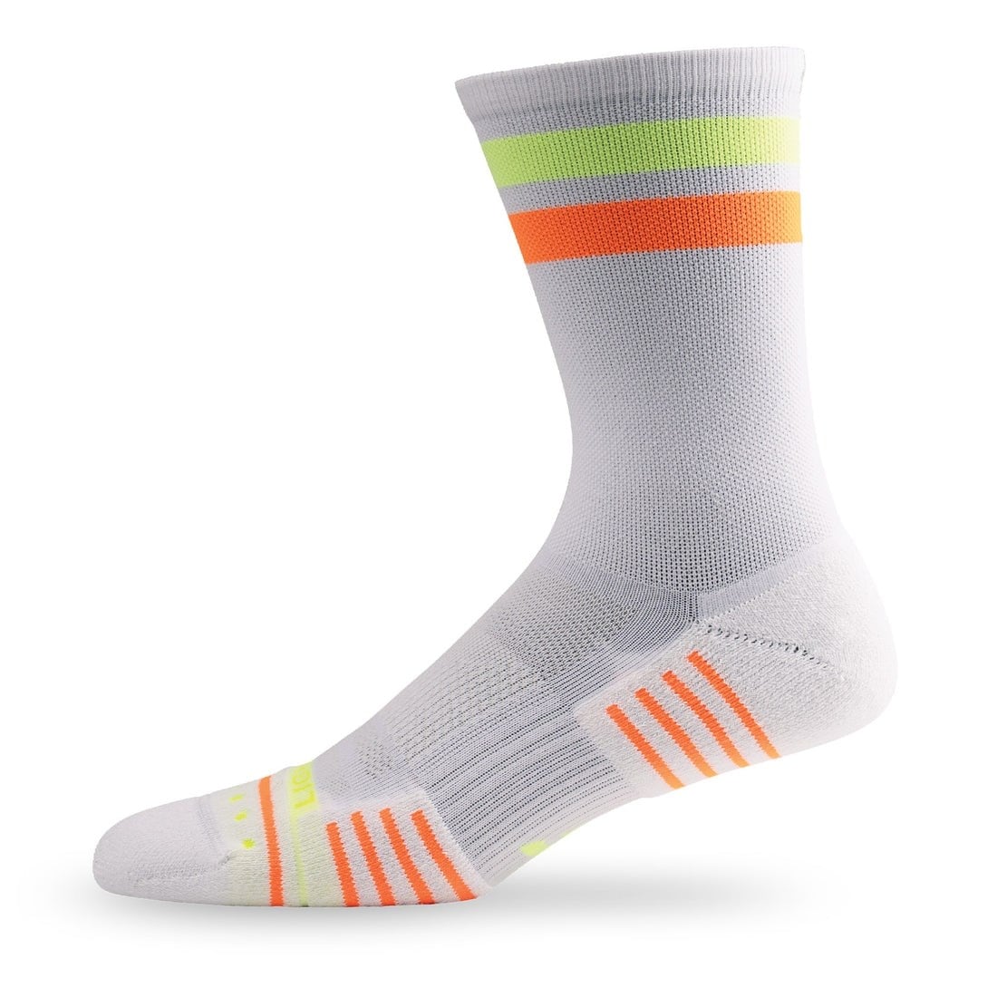 Lightfeet Performance 2 Stripes Unisex Crew Running Socks - White/Fluro Yellow/Orange