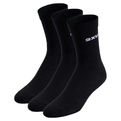 2XU Cotton Crew Unisex Socks - 3 Pack - Black/White