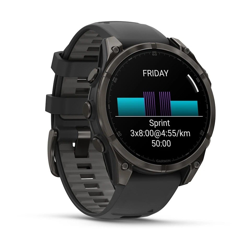Garmin Fenix 8 47mm AMOLED Sapphire Edition Titanium Watch - Carbon Gray DLC Titanium with - Carbon Gray DLC Titanium with Black/Pebble Grey Silicone Band - image 3
