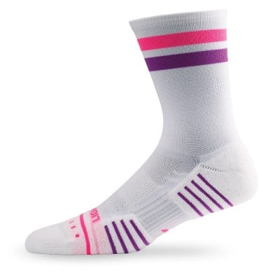 Lightfeet Performance 2 Stripes Unisex Crew Running Socks - White/Fluro Pink/Purple