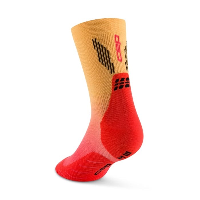CEP Core Run Edition Gradient Mid Cut Mens Socks - Red/Marigold Fade