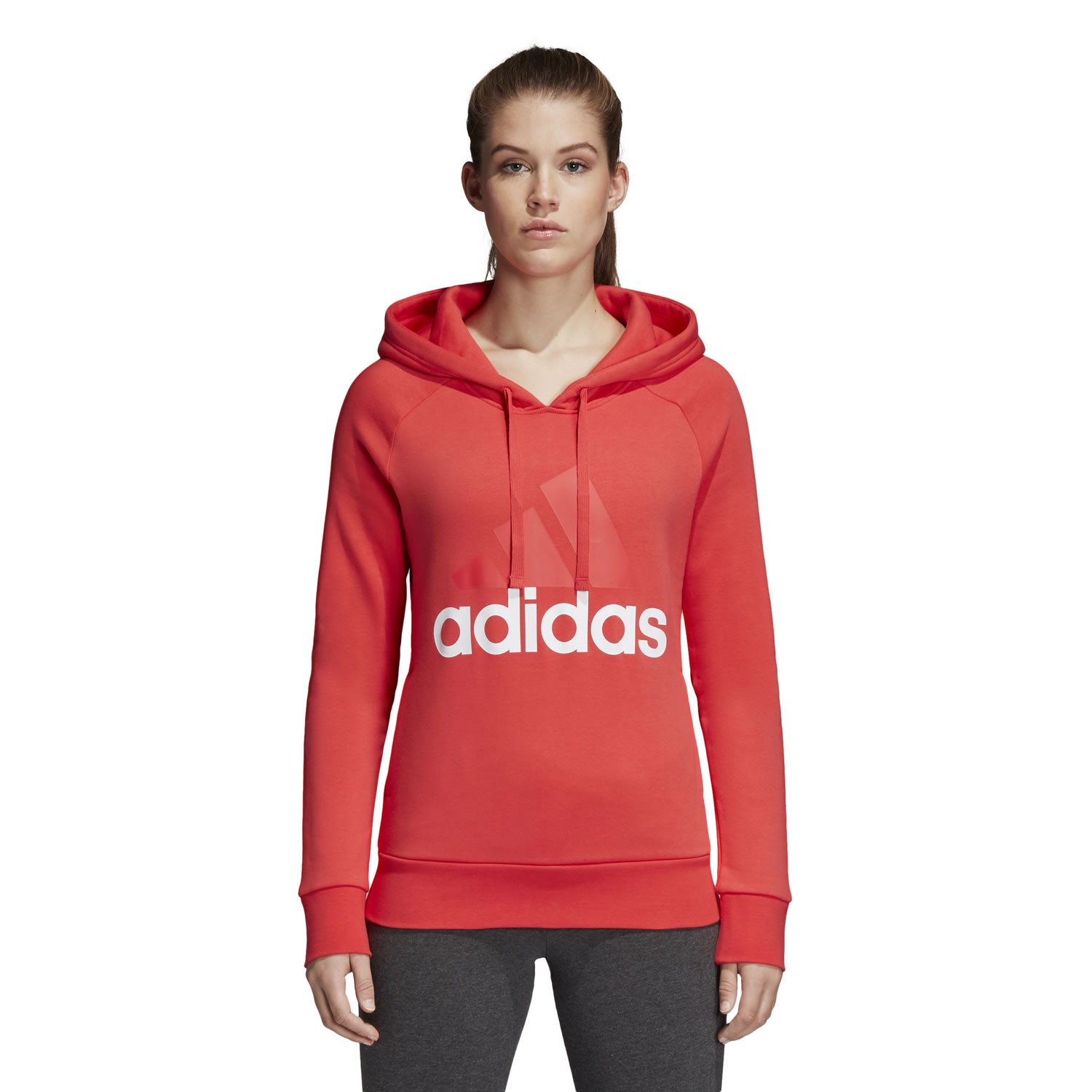 adidas Essentials Linear Fleece Womens Training Hoodie - Real Coral