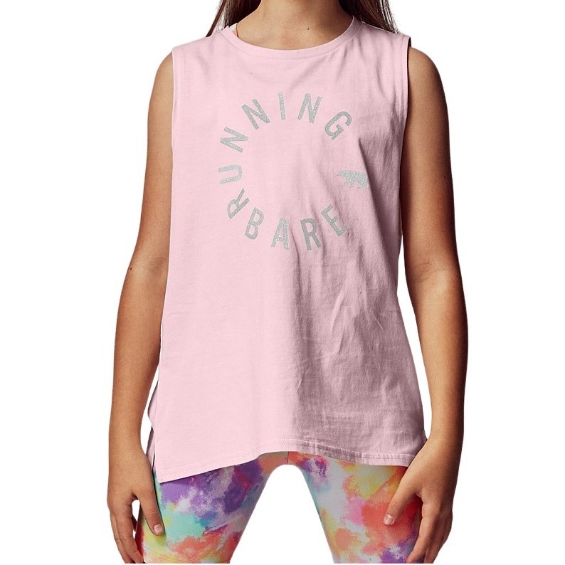 Running Bare Easy Rider Kids Girls Muscle Tank Top - Blossom Pink