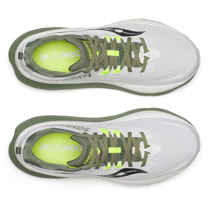 Saucony Hurricane 24 - Mens Running Shoes - White/Olivine