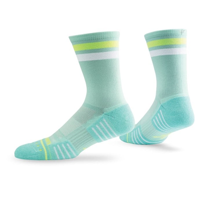 Lightfeet Performance 2 Stripes Unisex Crew Running Socks - Glacier/Fluro Yellow/White