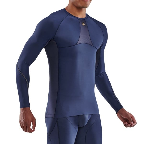 Skins Series-5 Mens Compression Long Sleeve Top - Navy Blue
