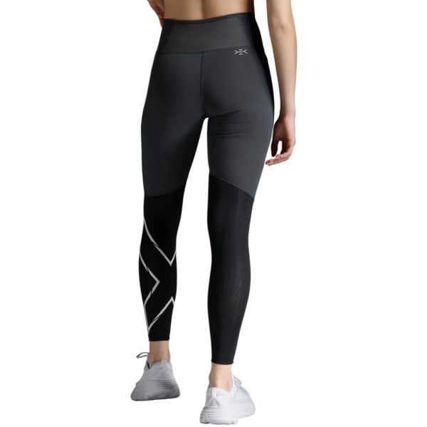 2XU Womens Light Speed React Hi-Rise Compression Tights - Black/White Reflective