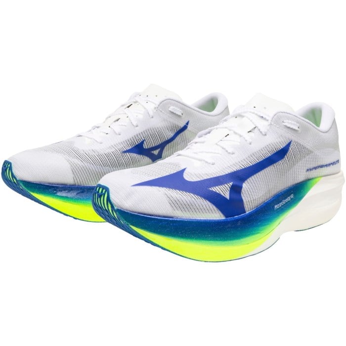 Mizuno Hyperwarp Elite - Unisex Racing Shoes - White/Lightning Yellow/Dazzling Blue