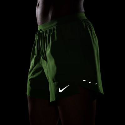 Nike Stride Mens Dri-FIT 5 Inch Brief-Lined Running Shorts - Lime Blast/Reflective Silver