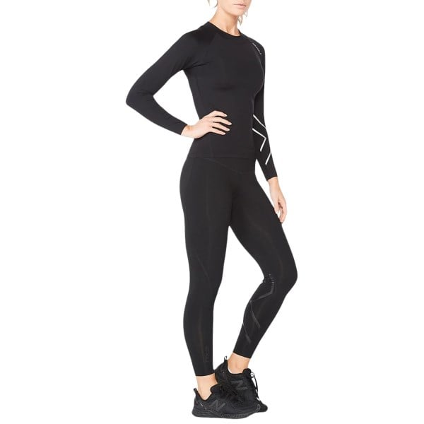 2XU Ignition Thermal Womens Compression Long Sleeve Top - Black/Silver