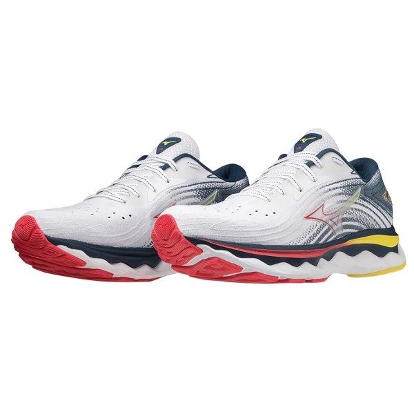 Mizuno Wave Sky 6 - Womens Running Shoes - White/Hibiscus/Buttercup