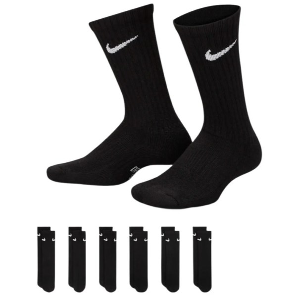 Nike Kids Cushioned Crew Socks - 6 Pack - Black/White