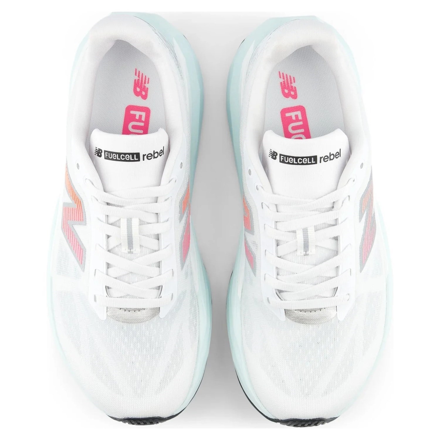 New Balance FuelCell Rebel v5 - Mens Running Shoes - White/Pink Heat/Glint Blue