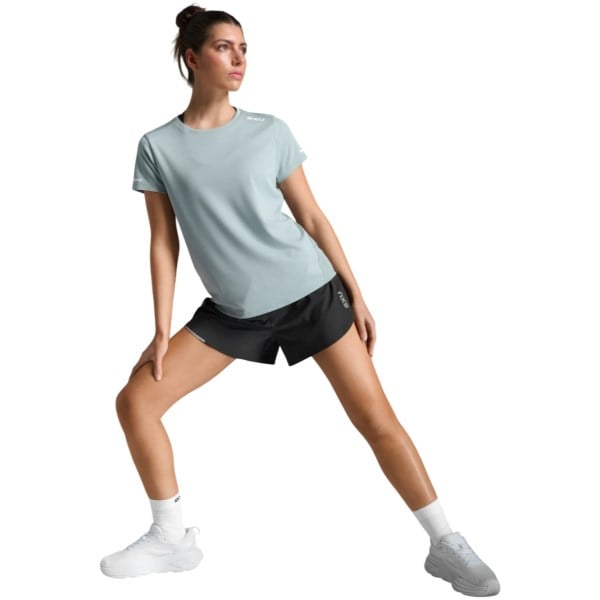 2XU Aero Womens Running T-Shirt - Smoke Blue/White Reflective