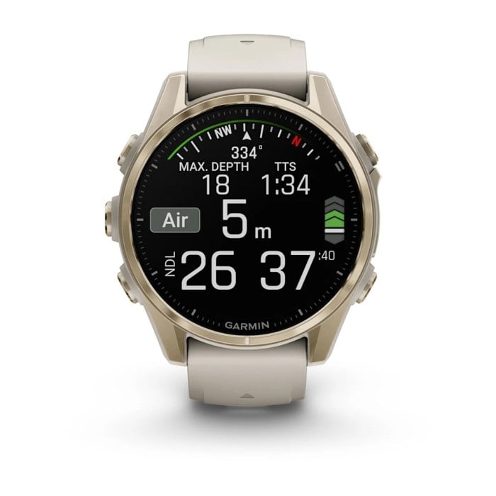 Garmin fenix 8 43mm Premium Multisport Smartwatch - Sapphire/Soft Gold with Fog Grey/Darkstone
