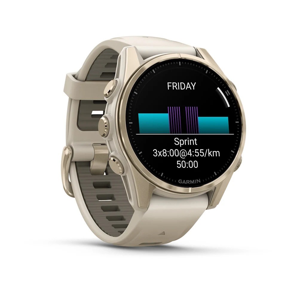 Garmin fenix 8 43mm Premium Multisport Smartwatch - Sapphire/Soft Gold with Fog Grey/Darkstone