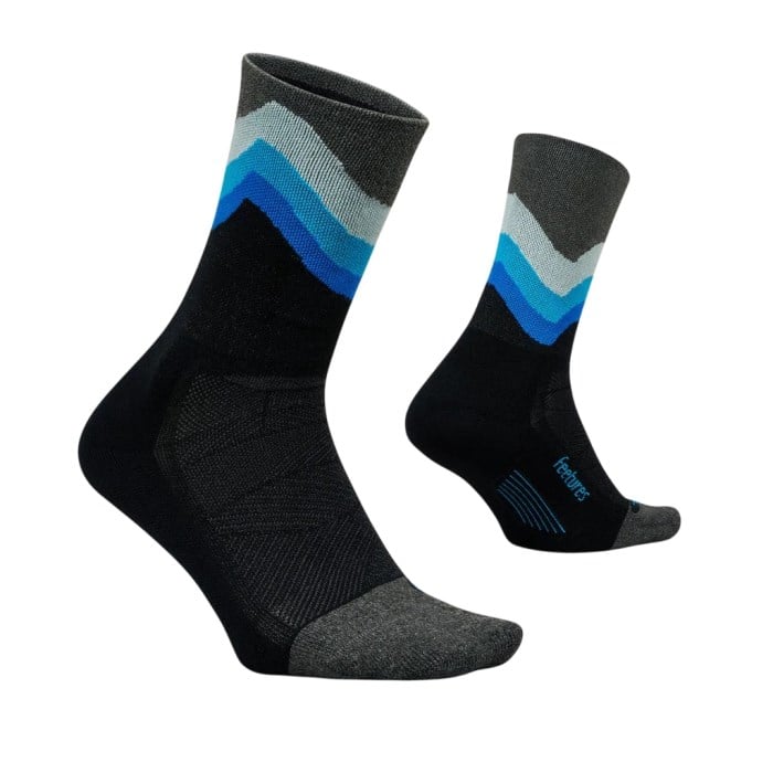 Feetures Elite Light Cushion Mini Crew Running Socks - Black Swell