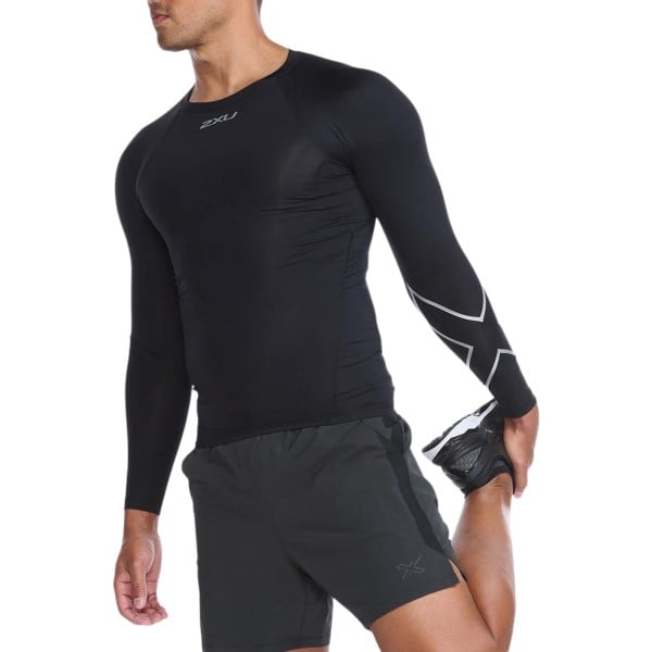 2XU Core Compression Mens Long Sleeve Running Top - Black/Silver