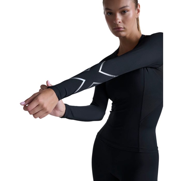 2XU Core Compression Womens Long Sleeve Running Top - Black/Silver - image 5
