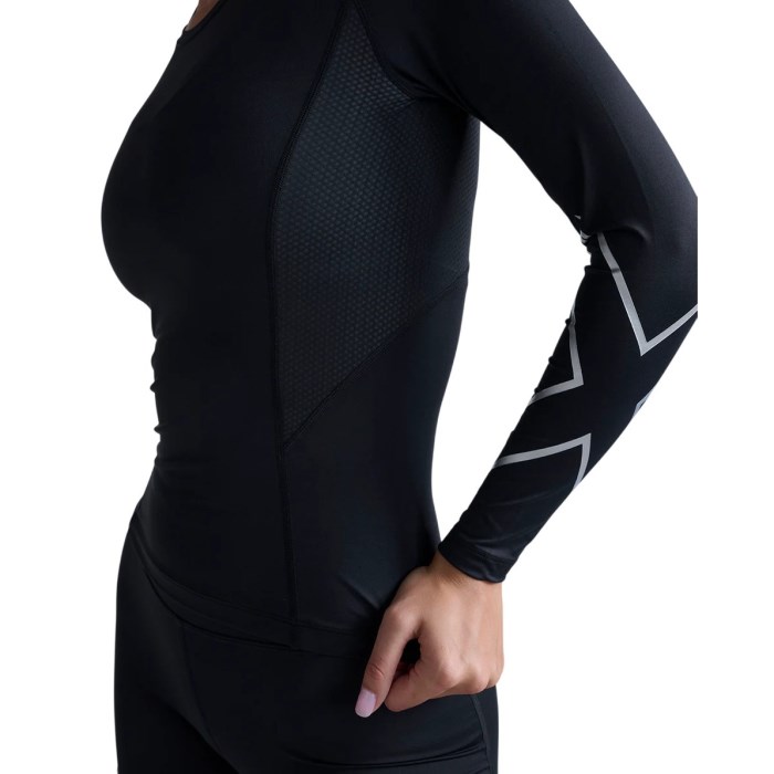 2XU Core Compression Womens Long Sleeve Running Top - Black/Silver - image 4