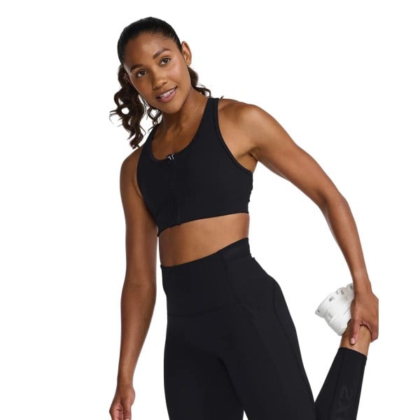 2XU Motion Zip Womens Running Bra - Black/White