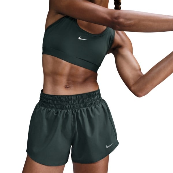 Nike One Womens Mid-Rise 3 Inch Brief-Lined Running Shorts - Vintage Green/Reflective Silver