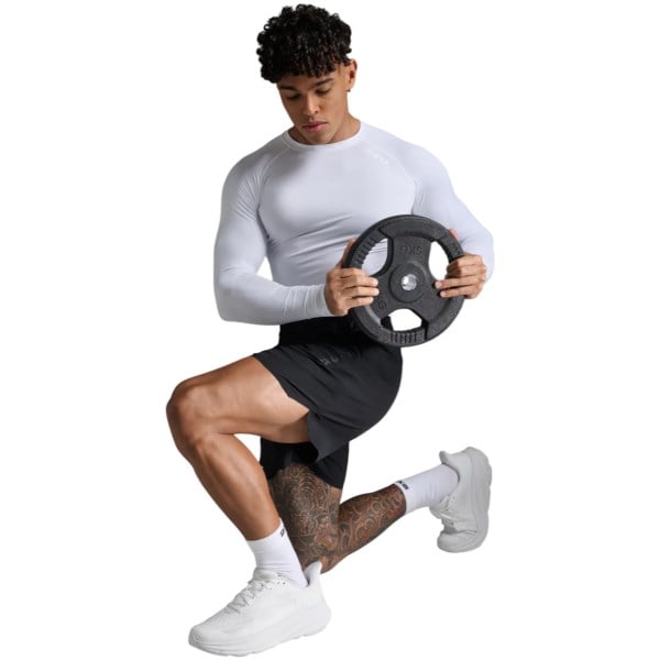 2XU Core Compression Mens Long Sleeve Running Top - White/No Logo