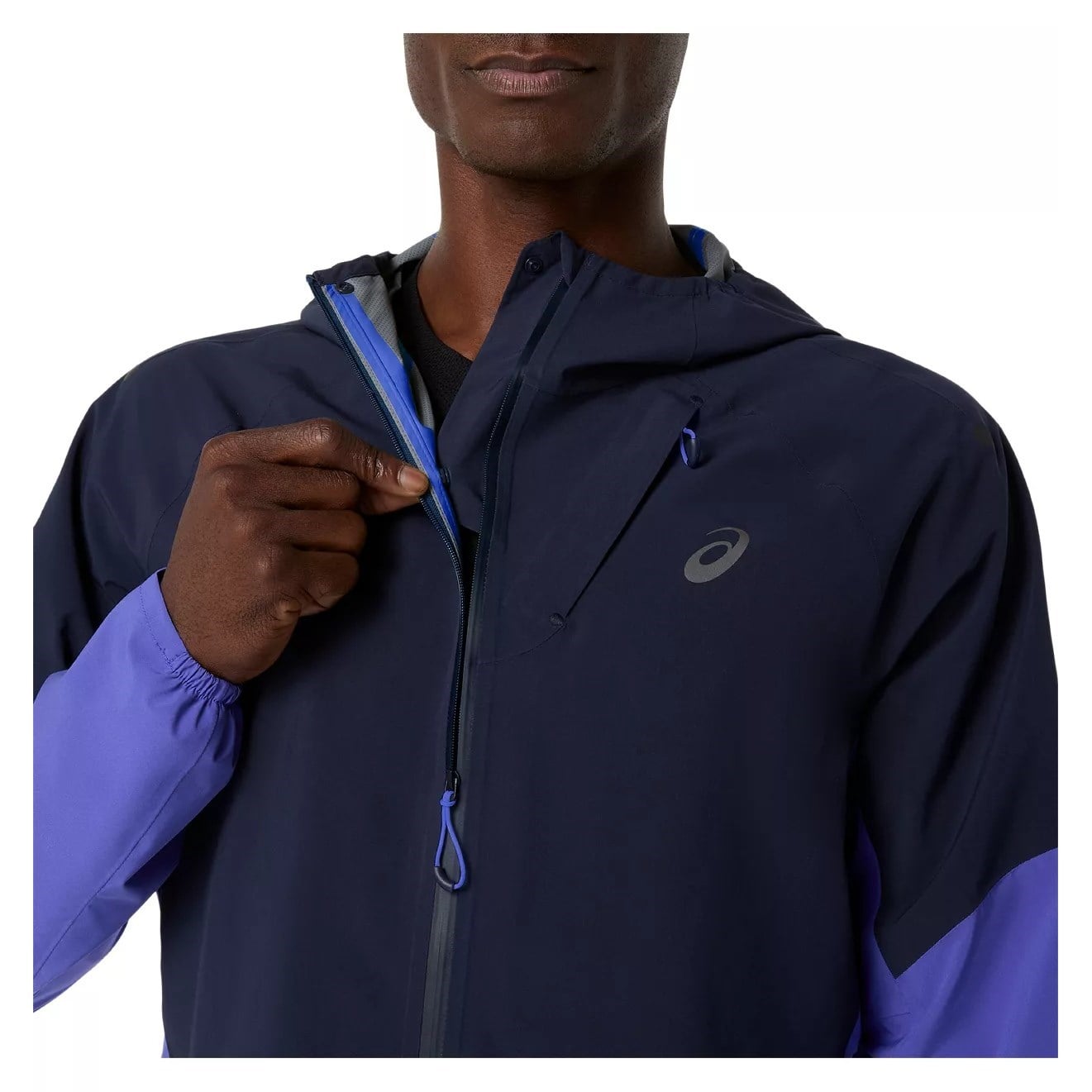 Asics MetaRun Legend Mens Running Jacket - Midnight/Cobalt Burst/Illuminate Green