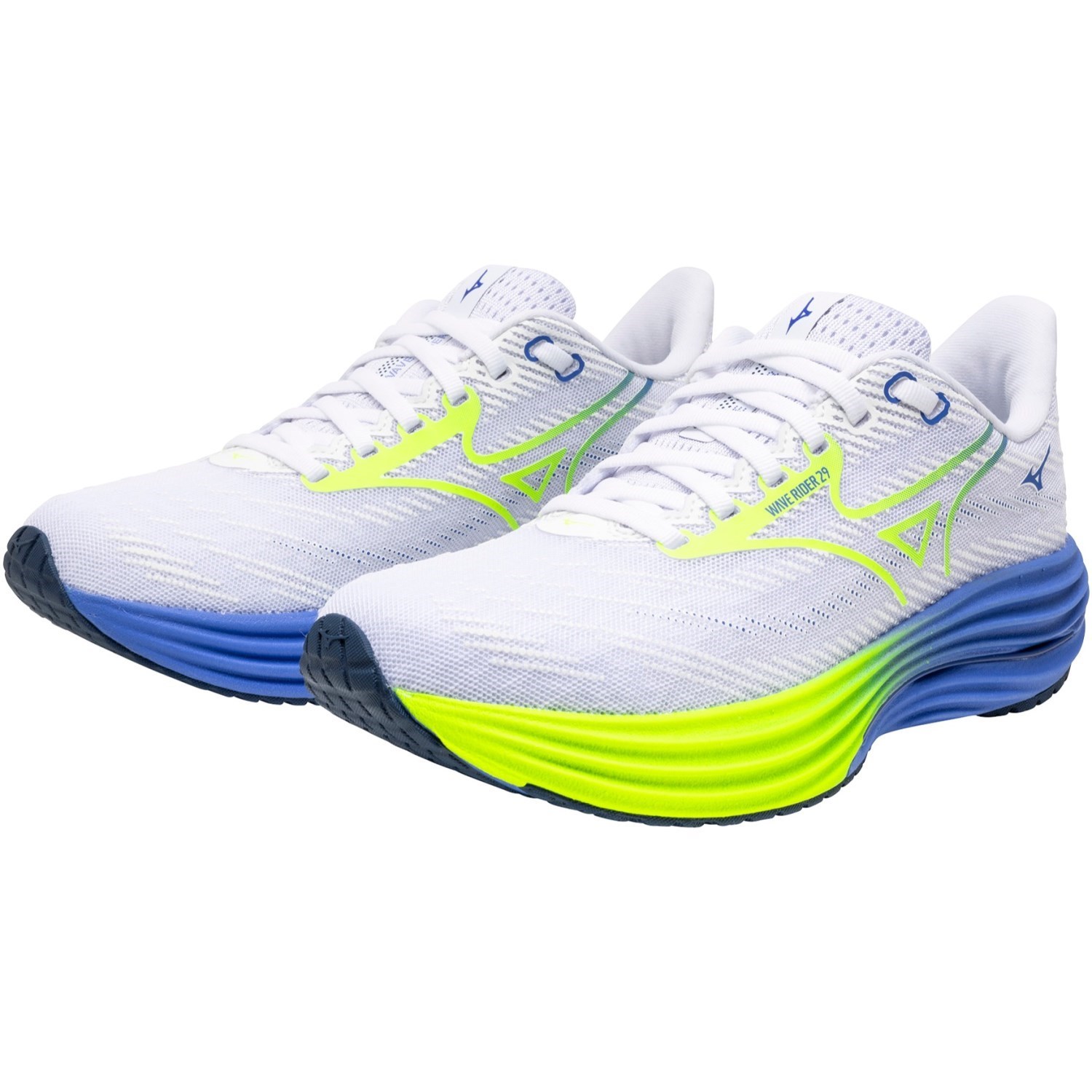 Mizuno Wave Rider 29 - Womens Running Shoes - White/Lightning Yellow/Ultramarine