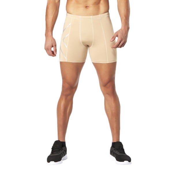2XU Compression Mens Half Shorts - Beige/Silver
