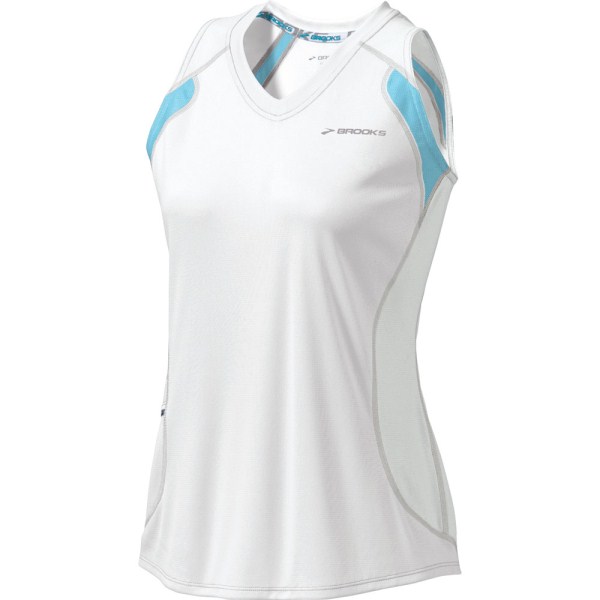 Brooks Epiphany Womens Sleeveless Running Tank Top - White/Turquoise